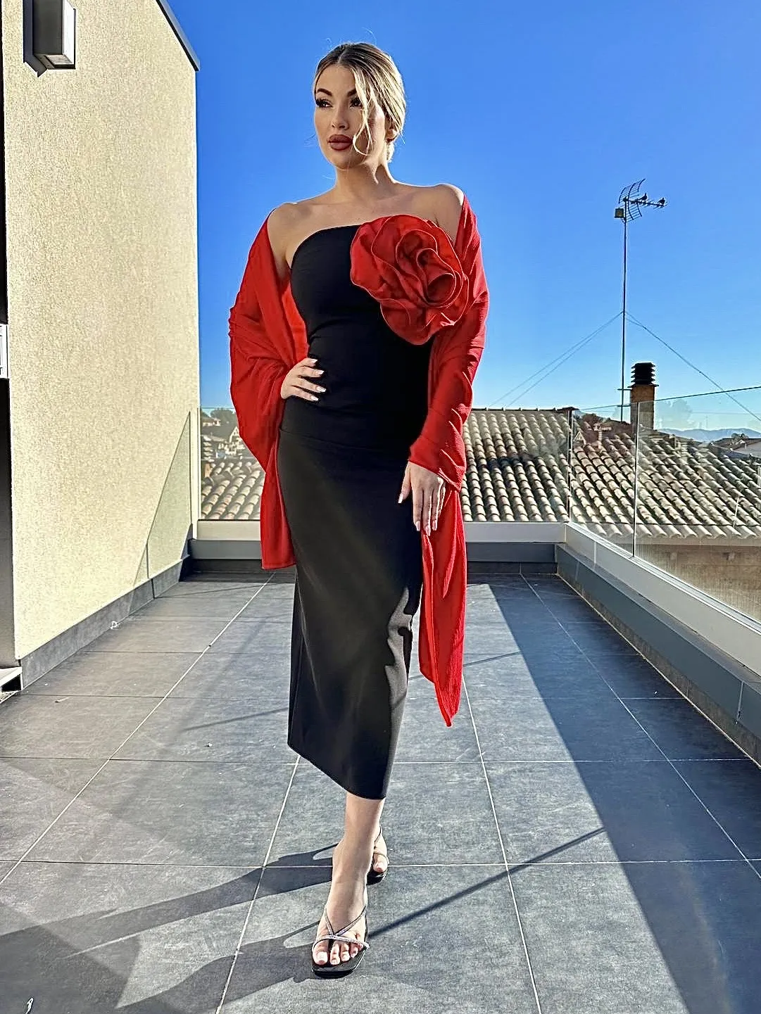 Vestido midi palabra de honor
