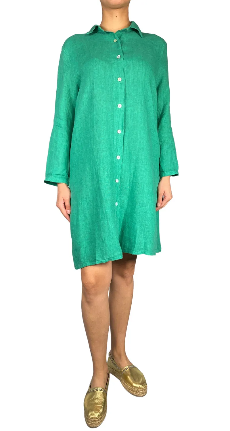 VINTAGE Vestido Camisero Lino Verde