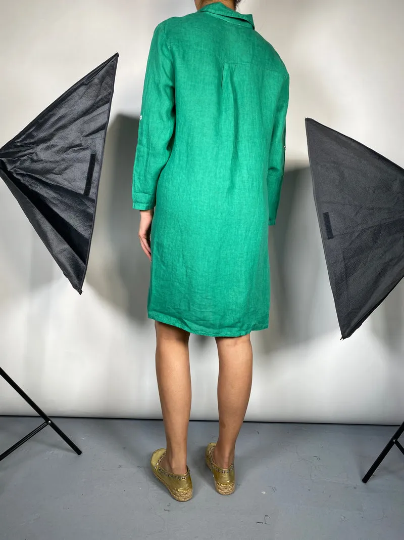 VINTAGE Vestido Camisero Lino Verde