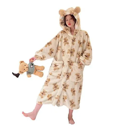 Women's Winter Pajamas Long Section Bear Warm Home Clothes Set