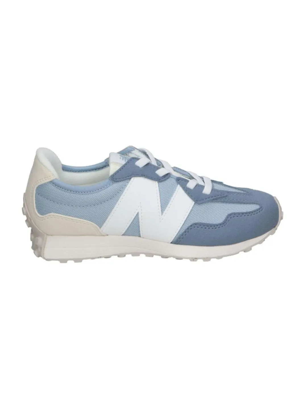 Zapatillas New Balance 327 azul y beige cordones para niño