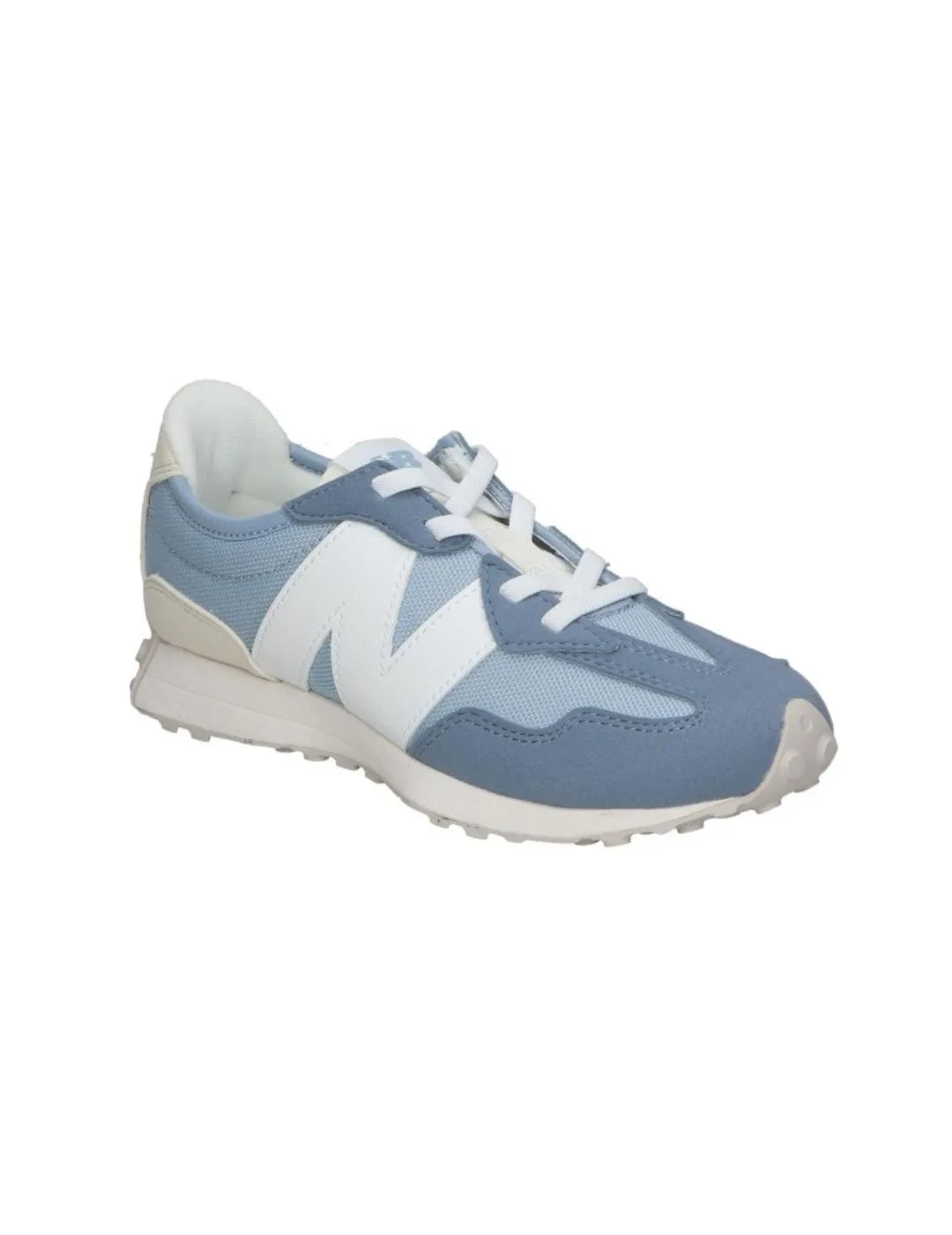 Zapatillas New Balance 327 azul y beige cordones para niño